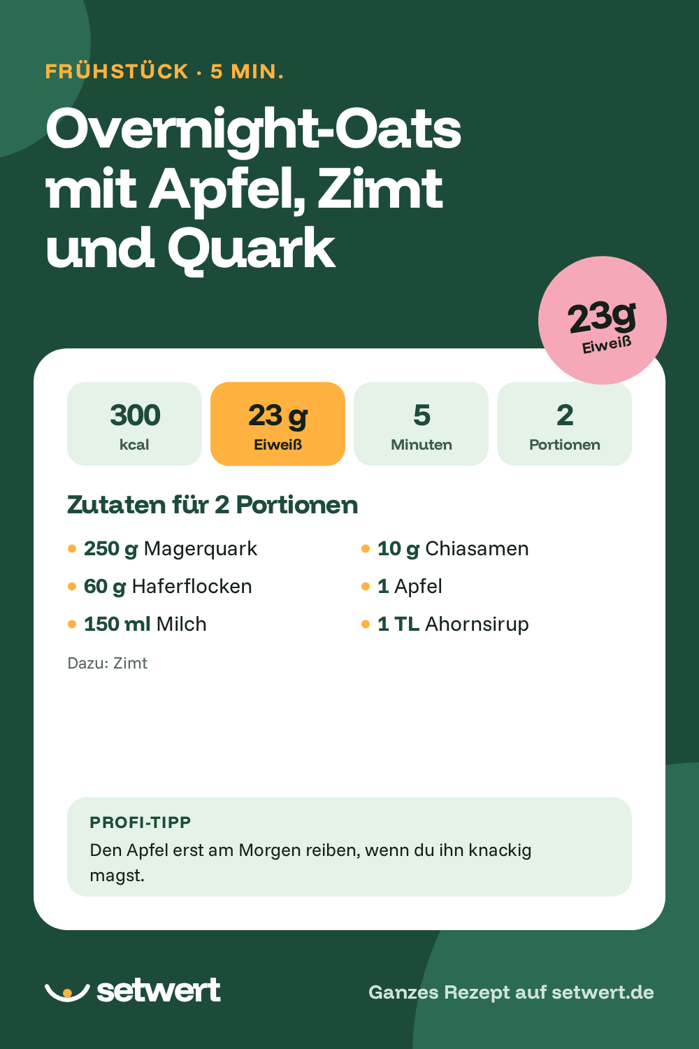 Rezeptkarte: Overnight-Oats mit Apfel, Zimt und Quark