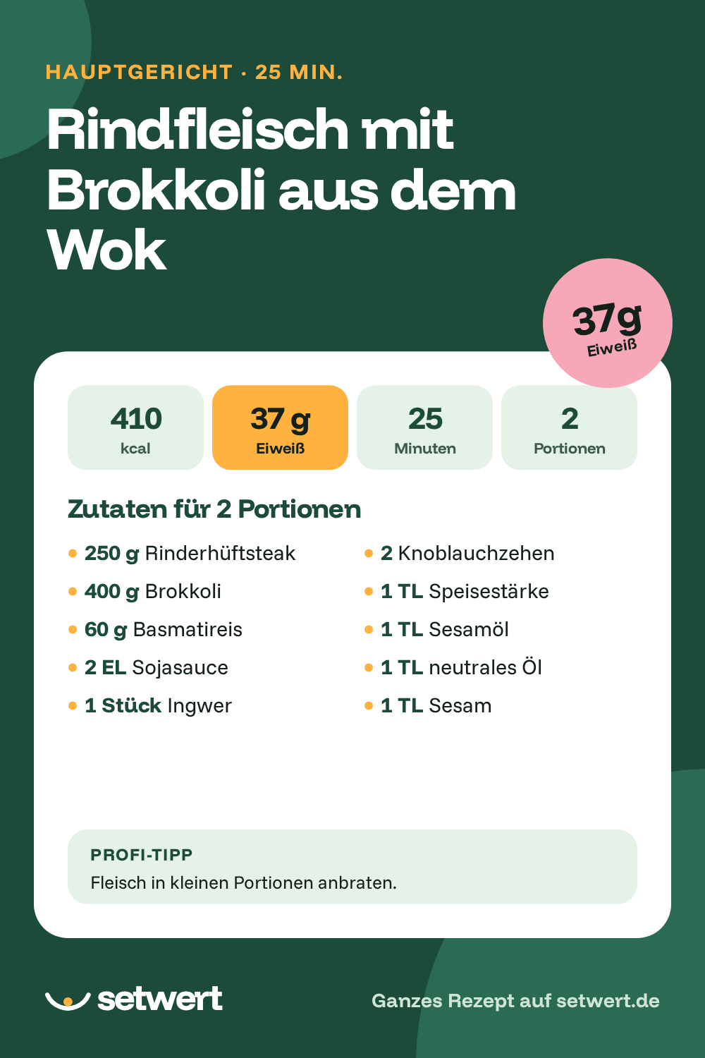 Rezeptkarte: Rindfleisch mit Brokkoli aus dem Wok