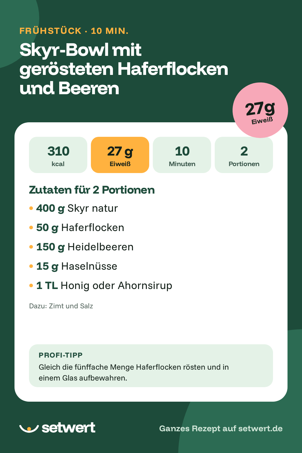 Rezeptkarte: Skyr-Bowl mit gerösteten Haferflocken und Beeren